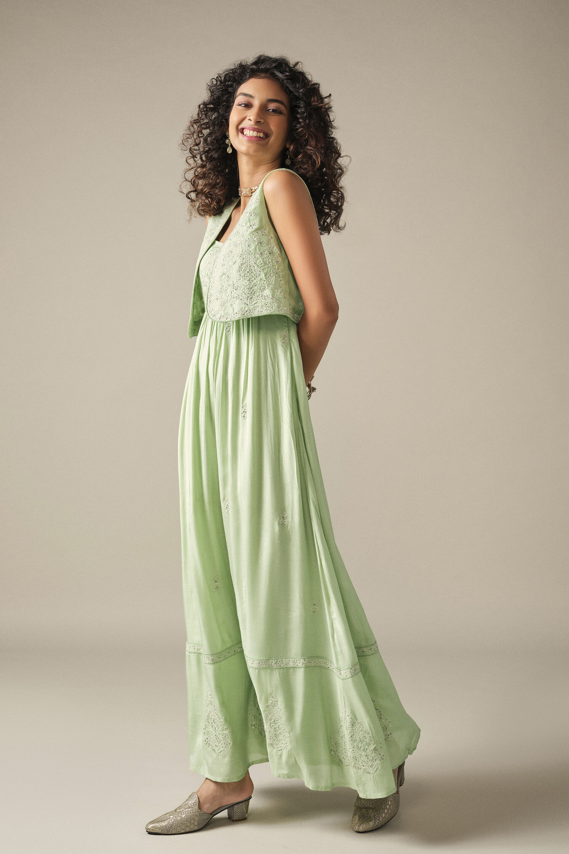 Solid Maxi Jacket Set in Mint, Mint, image 4